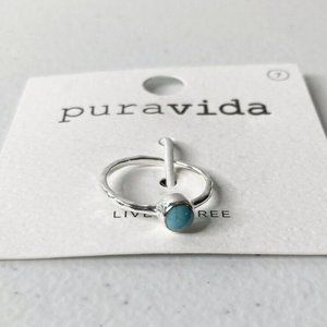 Pura Vida Ring 925 Silver Turquoise Boho Ring Size 7